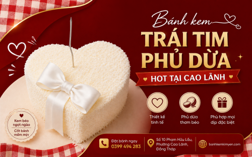 Bánh Kem Trái Tim Phủ Dừa Hot Tại Cao Lãnh – Xu Hướng Bánh Kem Được Yêu Thích Năm 2026