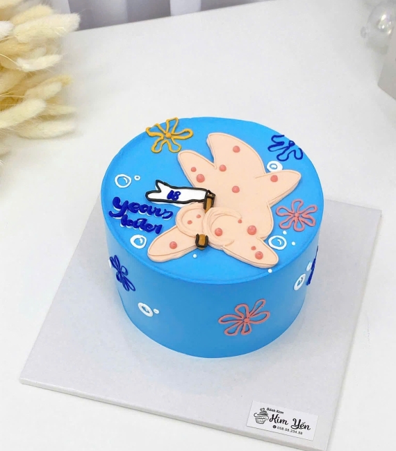 Bánh kem hàn quốc tone xanh vẻ hình chibi đáng yêu 