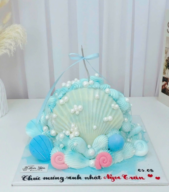 Bánh kem vỏ xò tặng nữ hot 2026 tone xanh 