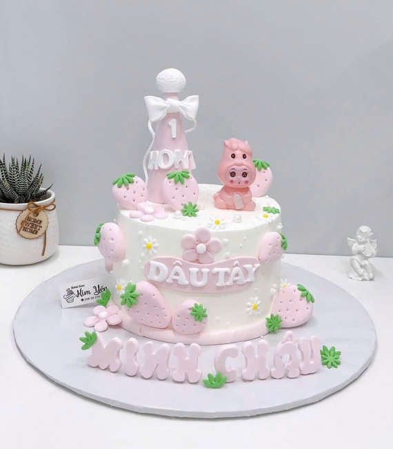 Bánh kem dành cho bé gái mẫu bánh cao cấp tone hồng hot 