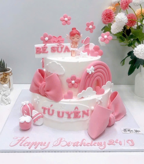 Bánh kem mừng bé yêu 1 tuổi mẫu bánh 2 tầng đẹp