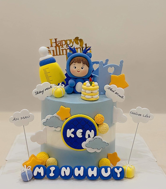 Bánh fondant thôi nôi chủ đề Cầu vồng & Mây