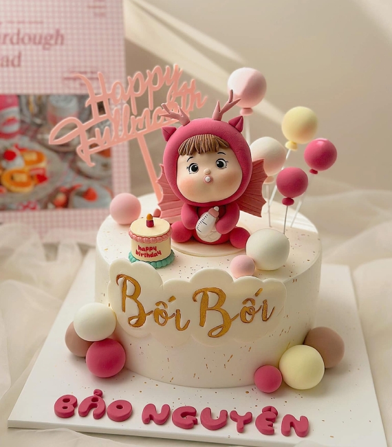 Bánh fondant thôi nôi Happy Birthday Bảo Nguyên