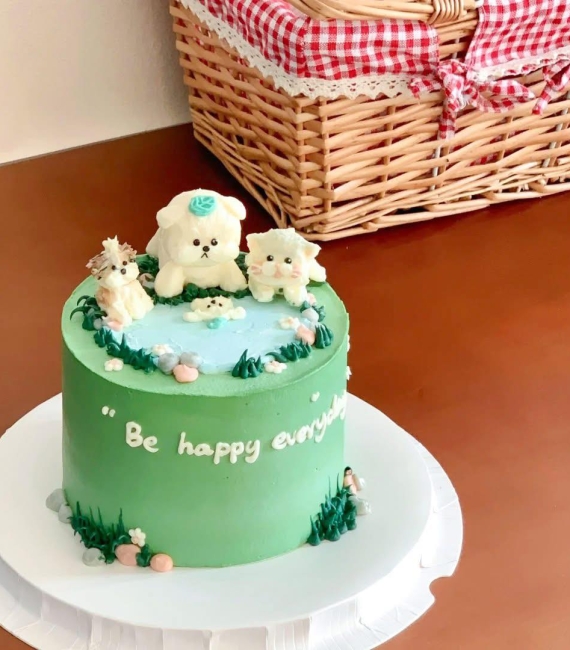 Bánh Kem Hàn Quốc  đơn giản tone xanh