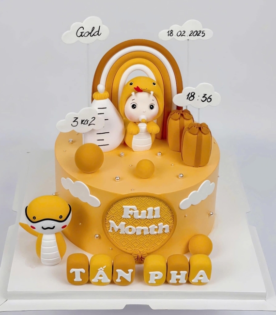 Bánh fondant thôi nôi chủ đề bé rắn đáng yêu