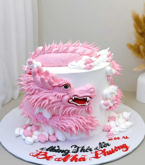  Bánh kem làm theo yêu cầu tạo hình con rồng tone hồng