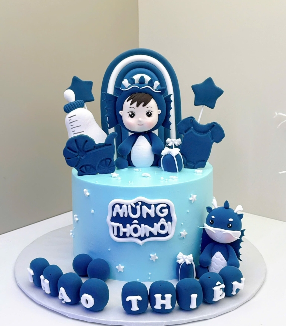 Mẫu bánh thôi nôi dành cho bé trai tone xanh tuổi rồng