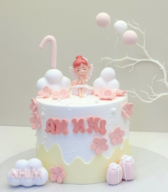 Bánh Kem Thôi Nôi Tone Hồng mừng con 1 tuổi 