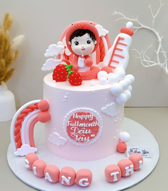 Bánh Kem Thôi Nôi Tone đỏ mừng con 1 tuổi -dành cho bé gái tuổi rắn