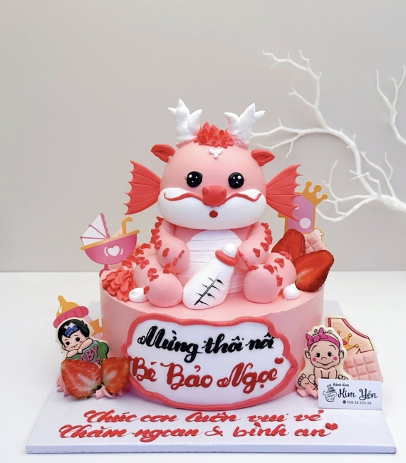 Bánh Kem Thôi Nôi Tone đỏ mừng con 1 tuổi -dành cho bé gái tuổi rồng