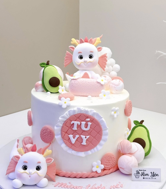 Bánh Kem Thôi Nôi Tone Hồng mừng con 1 tuổi -dành cho bé gái tuổi rồng