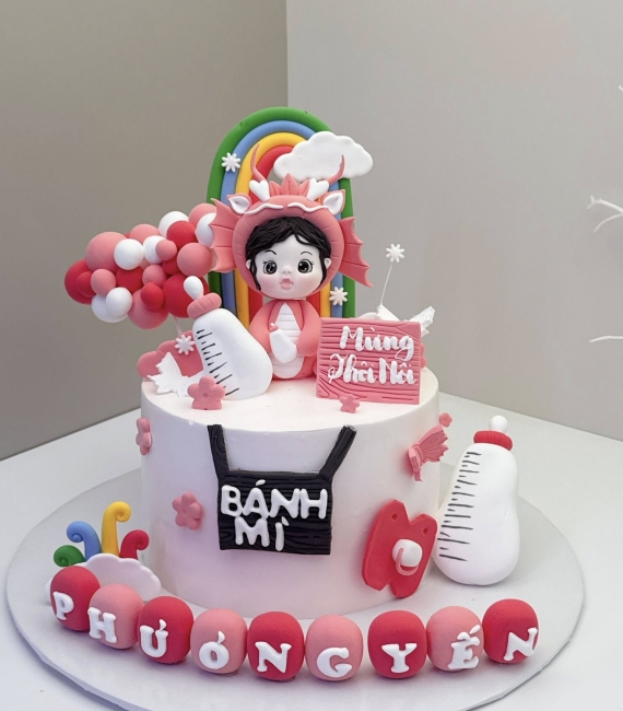 Bánh Kem Thôi Nôi Tone Hồng mừng con 1 tuổi -dành cho bé gái tuổi rồng