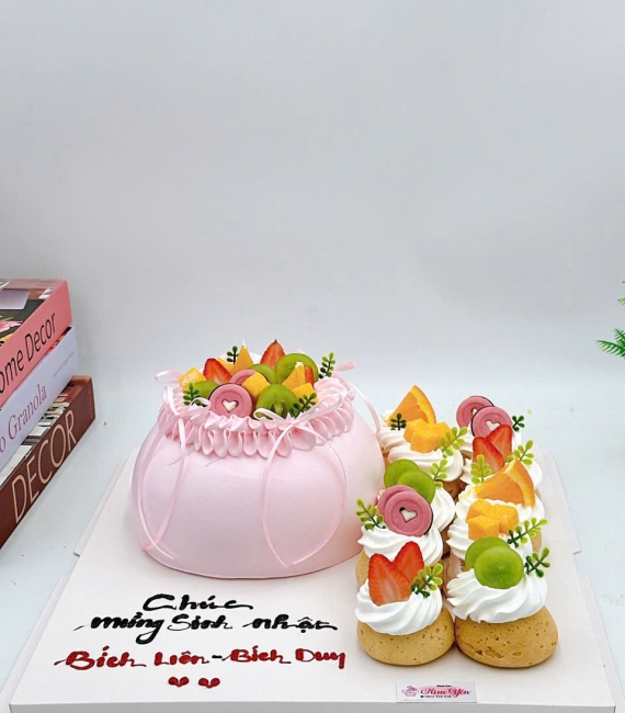 Set bánh su kem Singapore hoa quả tặng kèm túi tiền hoa quả