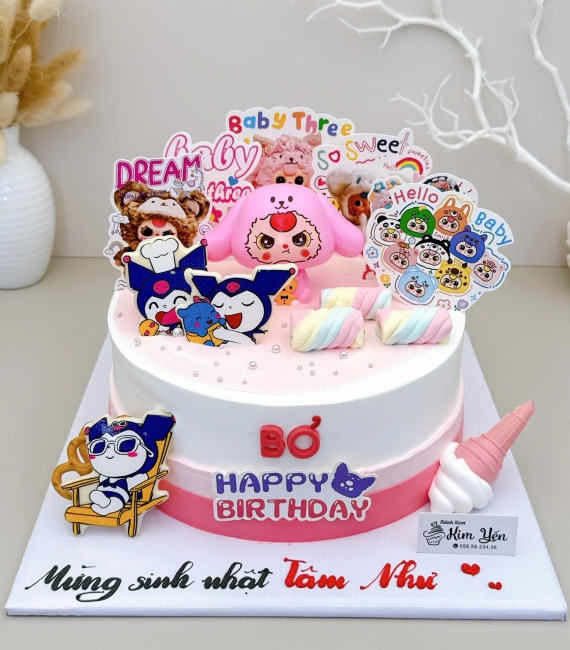 Bánh kem dành cho bé gái team labubu,baby three