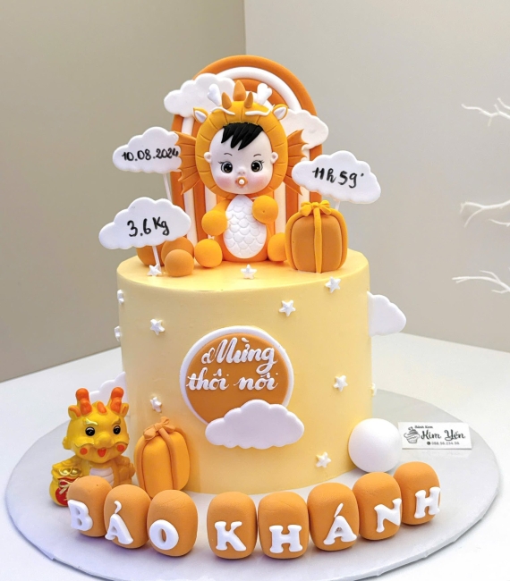 Bánh Kem bé trai 1 tuổi tone cam