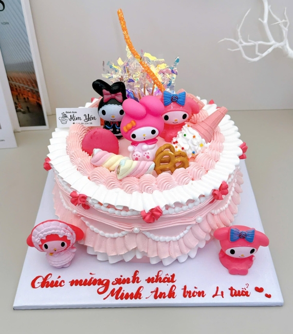 Bánh kem dành cho bé gái Kô rô mi tone hồng