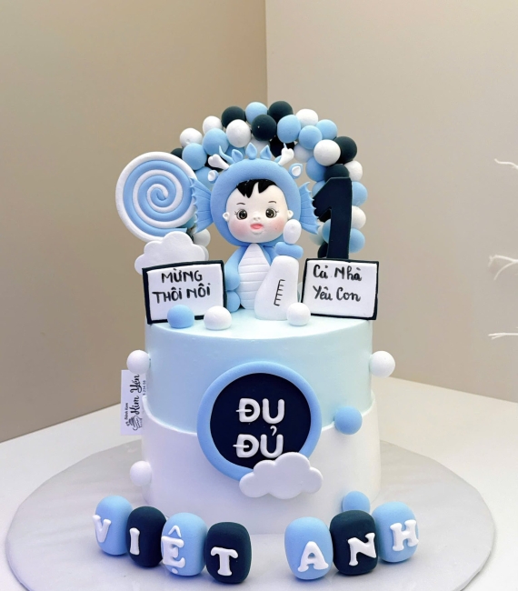 Bánh Kem thôi nôi tone xanh mẫu đẹp nhất dành cho bé trai