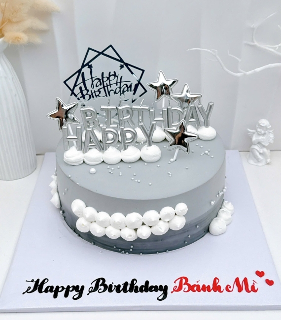 Bánh kem chúc mừng chồng tone xám chuột
