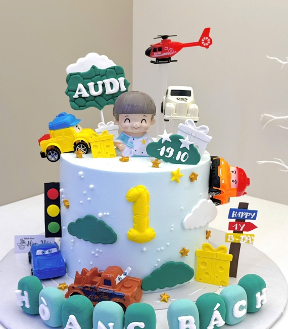 Bánh Kem bé trai 1 tuổi -phụ kiện xe ô tô máy bay