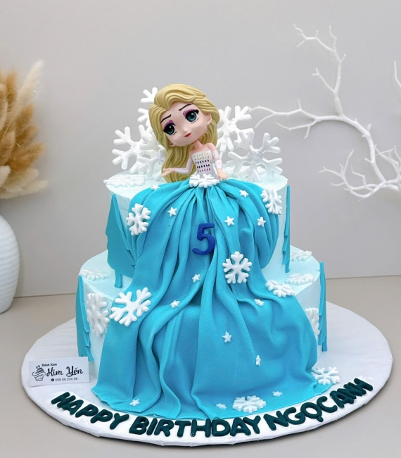  Bánh kem công chúa Elsa mới tạo hình Fondant cầu vồng xanh, mây