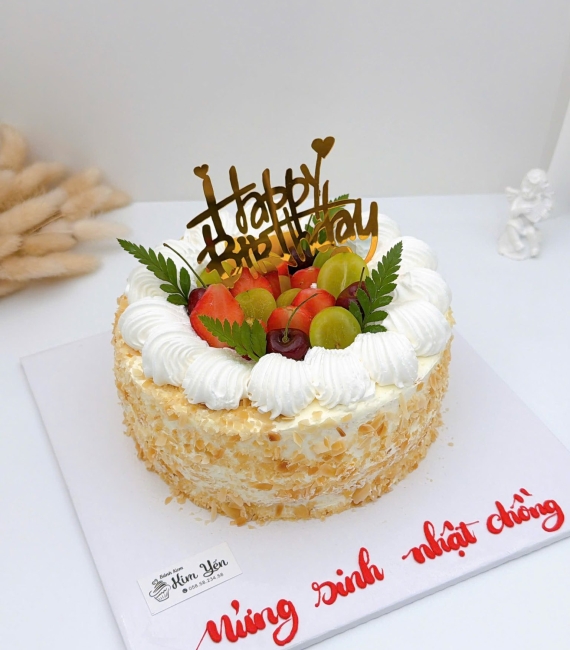 Bánh kem bắp hạnh nhân mừng sinh nhật chồng