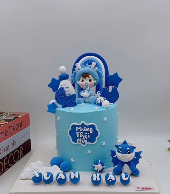 Bánh Kem Thôi Nôi Chú Rồng Xanh Dương mừng bé 1 tuổi -giao bánh kem ngon cao lãnh