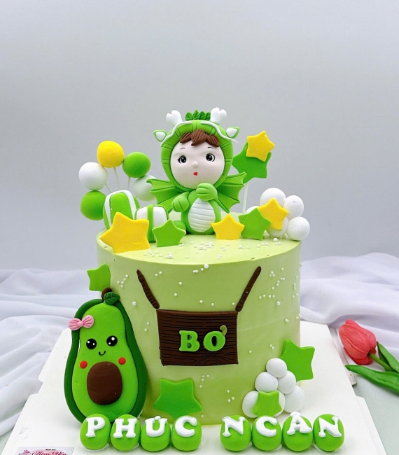 Bánh fondant thôi nôi chủ đề quả bơ 