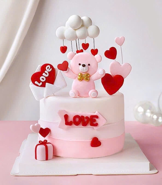 Bánh fondant thôi nôi chú gấu dành cho bé gái