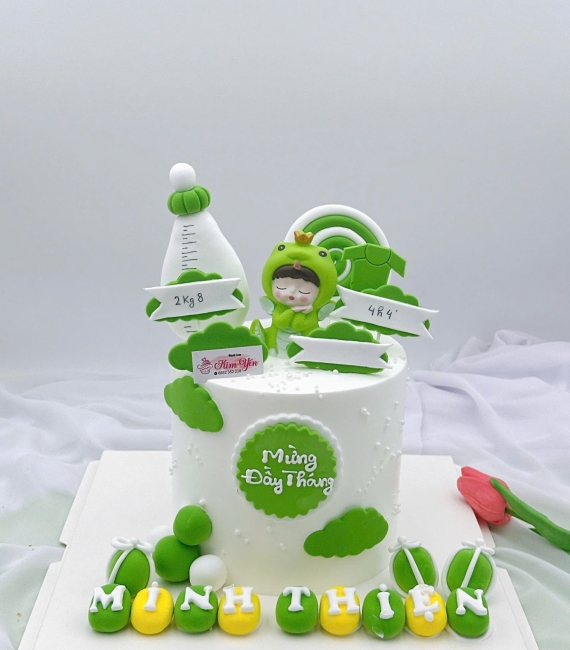 Bánh fondant thôi nôi tone xanh cho bé yêu