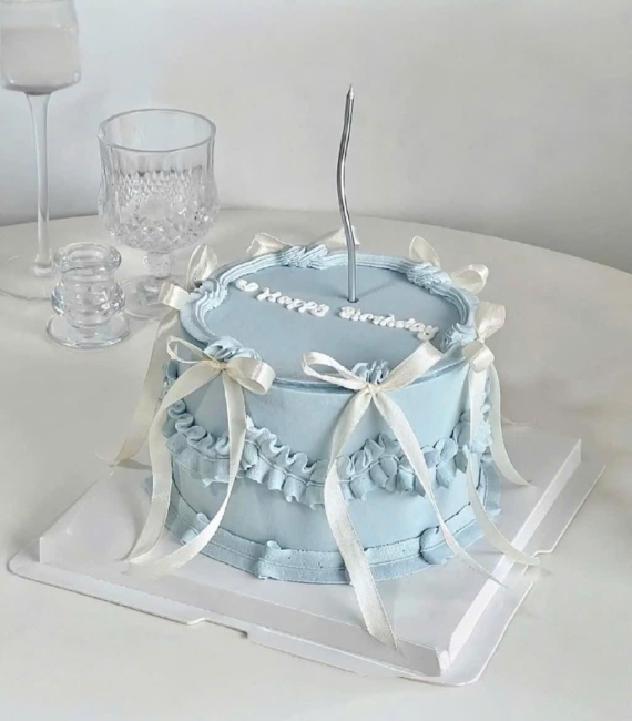  Bánh kem hàn quốc xanh ruy băng trắng