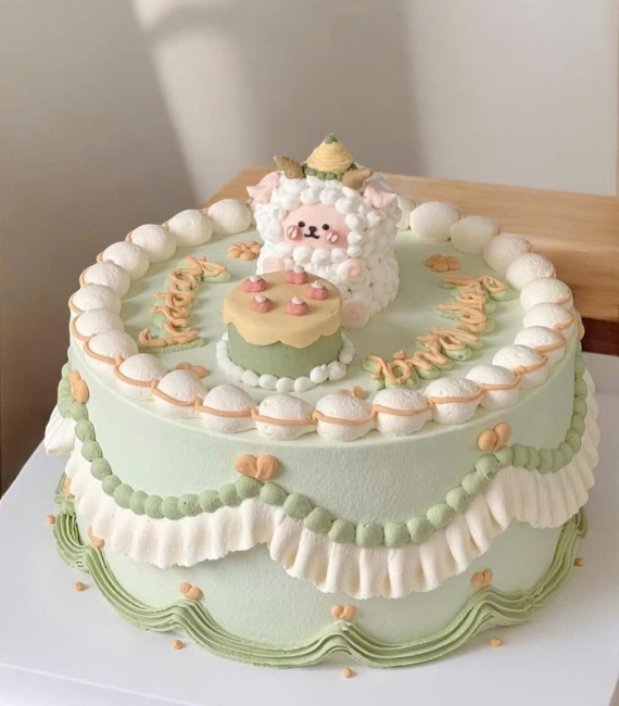  Bánh sinh nhật tone xanh pasteo đáng yêu 