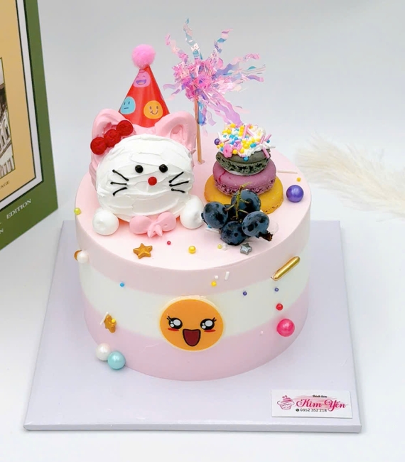  Bánh sinh nhật kiểu hàn tone hồng đáng yêu