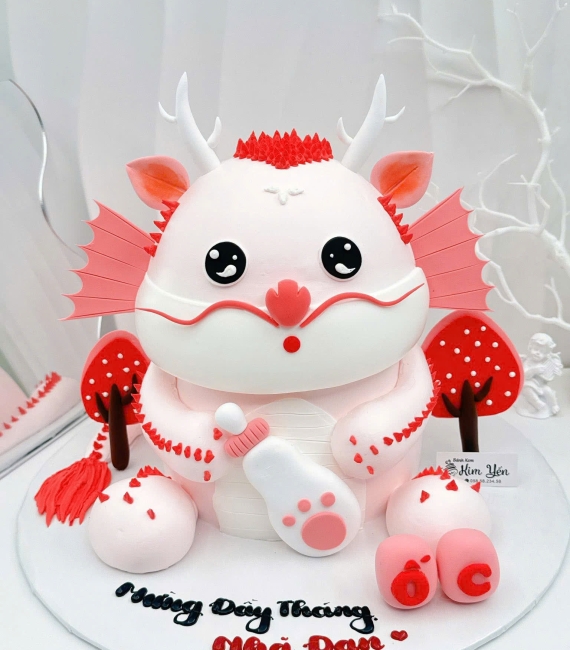Bánh fondant thôi nôi chủ đề màu đỏ 