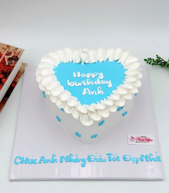 Bánh Kem trái tim dành cho bạn nam tone xanh 