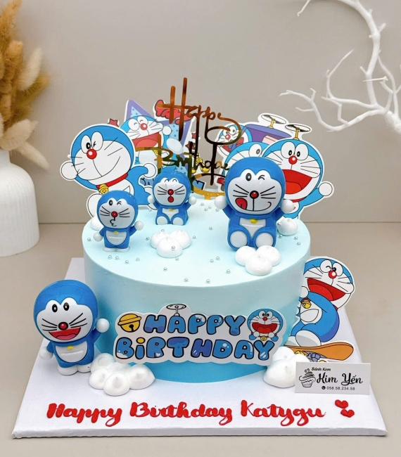 Bánh kem dành cho bé gái thích Đô rê mon