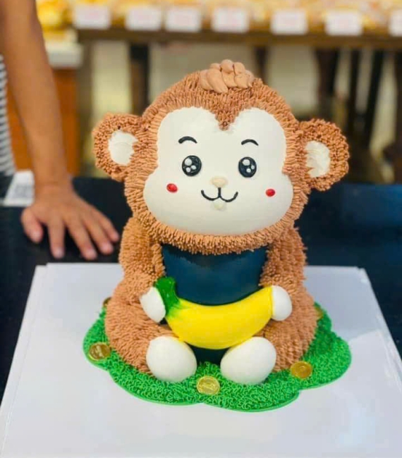 Mẫu bánh thôi nôi cho bé trai theo hình chú khỉ