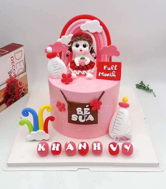 Mẫu bánh thôi nôi tạo hình cho bé gái lên 1 màu hồng