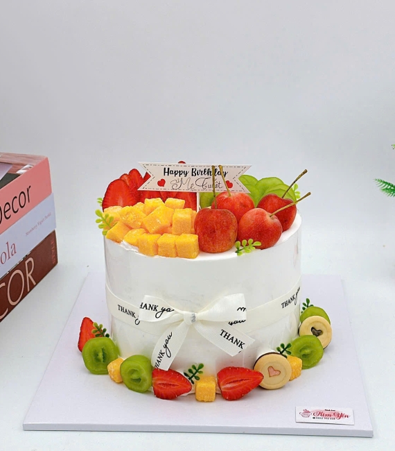 Mẫu bánh kem mừng sinh nhật trái cây 2 tầng