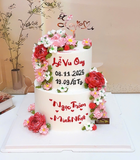 Bánh kem cưới 2 tầng tone đỏ -bánh kem ngon cao lãnh