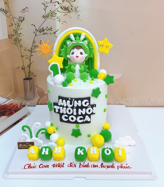 Bánh Kem Thôi Nôi Màu xanh cây dành cho bé trai 2025