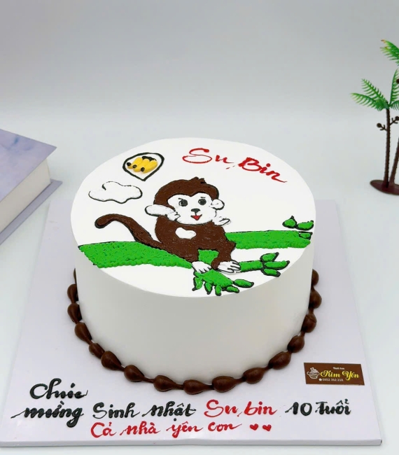 Bánh kem chúc mừng dành cho bé trai vẻ hình chú khỉ