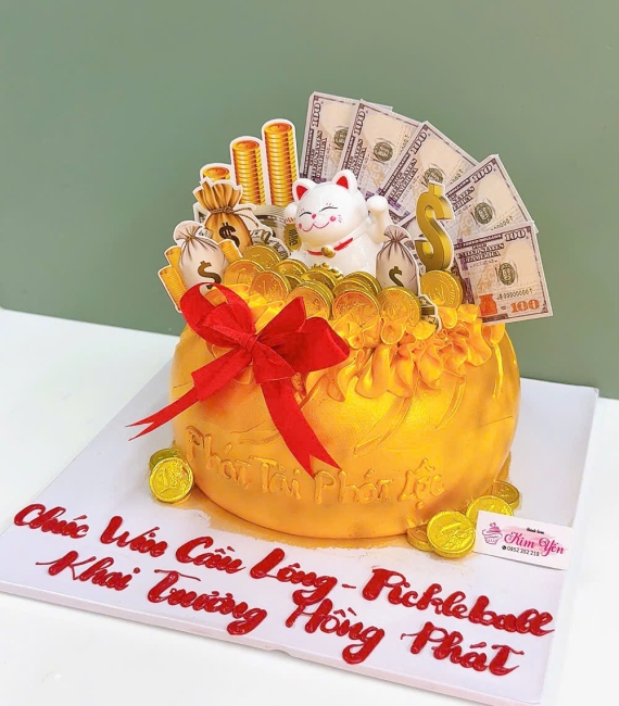 Bánh kem khai trương kèm mèo thần tài hot tại Cao Lãnh
