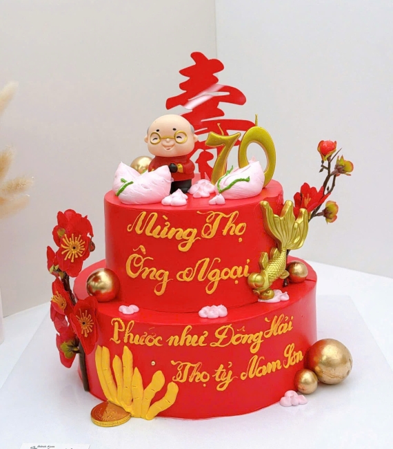 Bánh kem mừng thọ ông ba 2 tầng