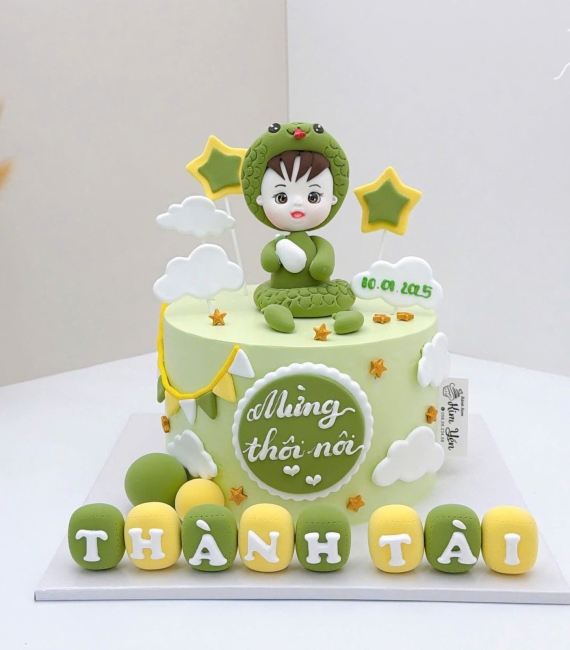 Bánh kem đầy tháng tuổi tỵ dành cho bé trai