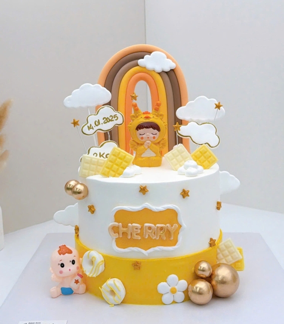 Bánh kem thôi nôi tại Kim Yến tone vàng làm theo yêu cầu