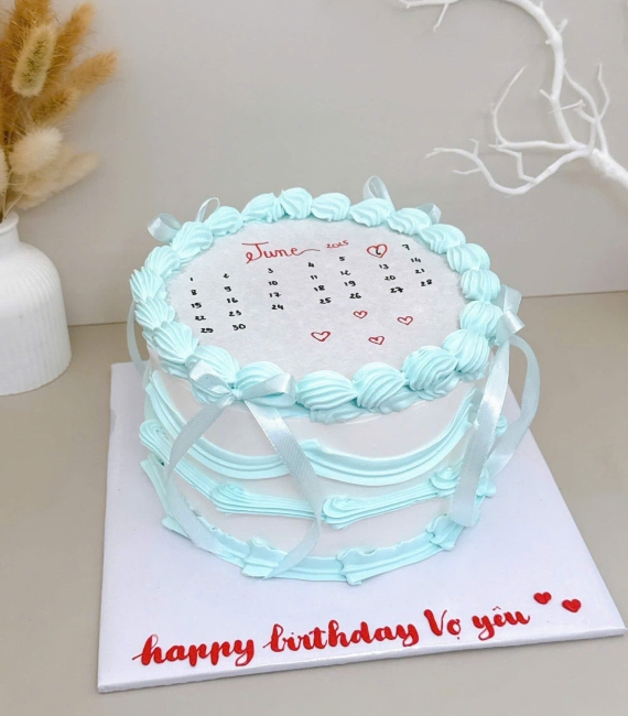 Bánh kem style Hàn Quốc vẻ lịch kỷ niệm tone xanh