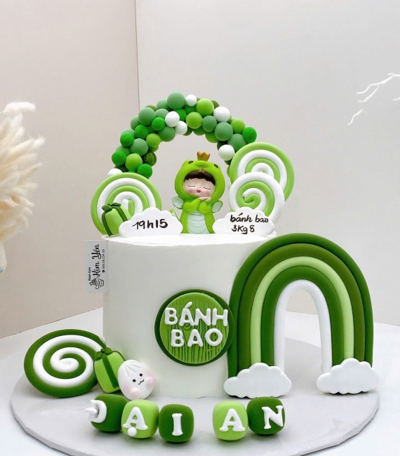 Bánh kem thôi nôi đẹp hot 2026 tone xanh dành cho bé trai