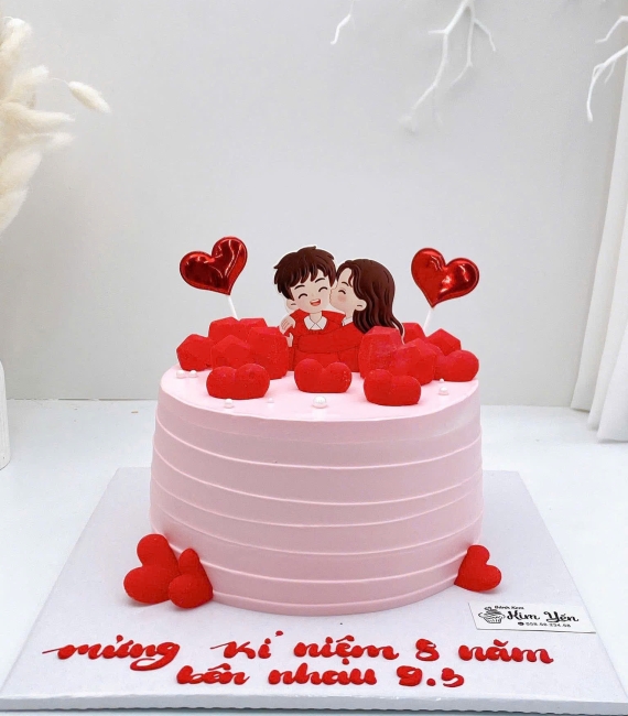 Bánh kem style Hàn Quốc mix trái tim tone hồng đỏ xinh