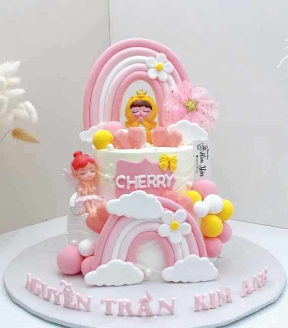Bánh kem thôi nôi đẹp hot 2026 tone hồng dành cho bé gái
