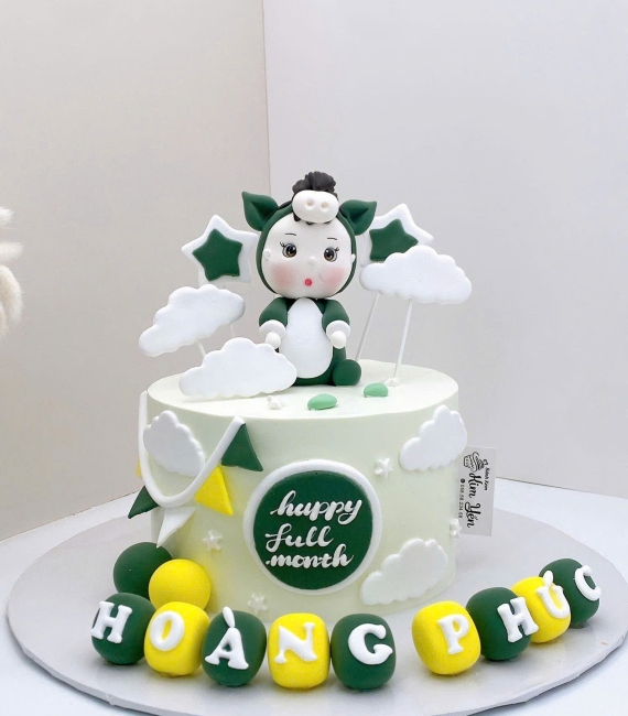 Bánh kem thôi nôi đẹp kết hợp màu xanh dành cho bé trai